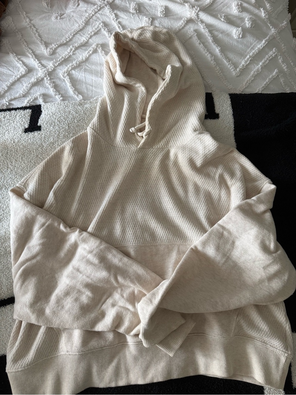 aerie Cream Waffle-Knit Hooded Sweatshirt